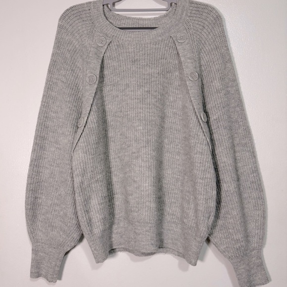 Joie Button Detailed Melange Knit Grey Designer Sweater Women’s Size Large - Picture 7 of 13